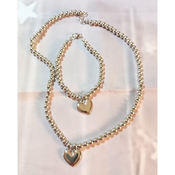 ✨ Stainless Steel Beaded Necklace & Bracelet Set 2-Piece Minimalist Jewelry NEW - Picture 1 of 7